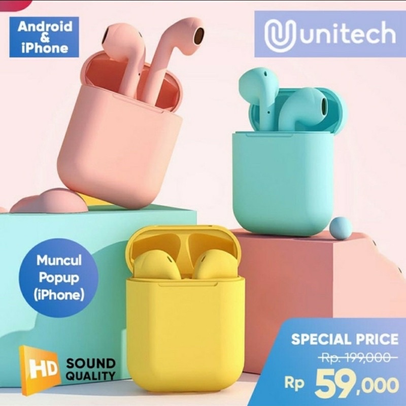 HEADSET BLUETOOTH INPODS i12 MACARON EARPHONE BLUETOOTH - UA