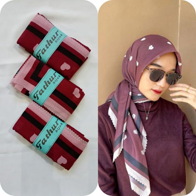Kerudung vanilla hijab jilbab leopard love rantal polkadot / vanilla hijab segiempat voal motif vanilla chain / deenay kw button kw lasercut-Love maroon