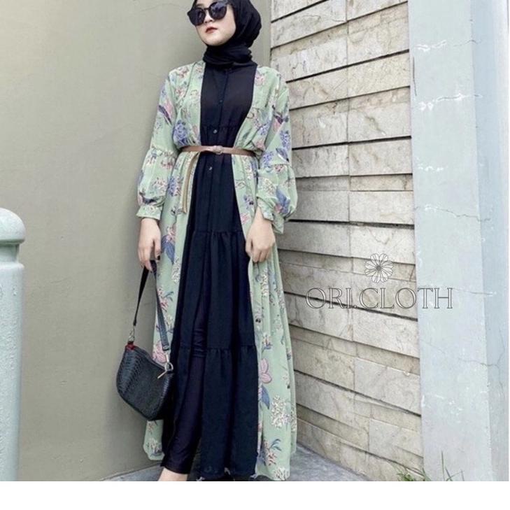 Tidak Diragukan.. LONG CARDI CARDIGAN MOTIF BUNGA PANJANG BAHAN CERUTI JATUH MEWAH BAJU WANITA CEWEK