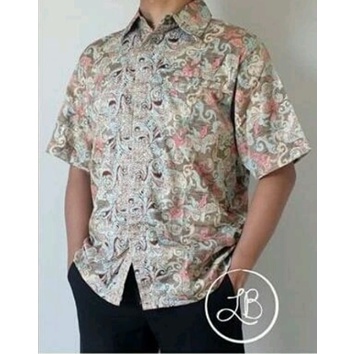 KEMEJA BATIK PRIA / KEMEJA MOTIF BATIK LENGAN PANJANG DAN LENGAN PENDEK MOTIF CLASSIC PEACH