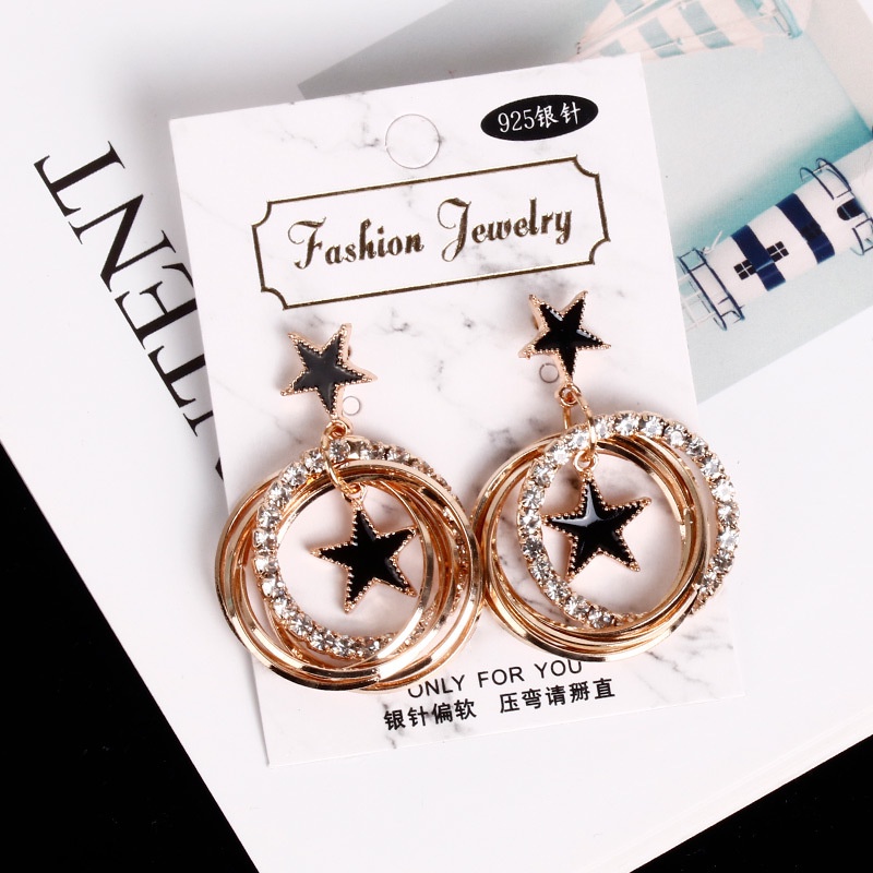 Anting Hoop 925 Silver Needle Bentuk Bintang Multilayer Gaya Korea