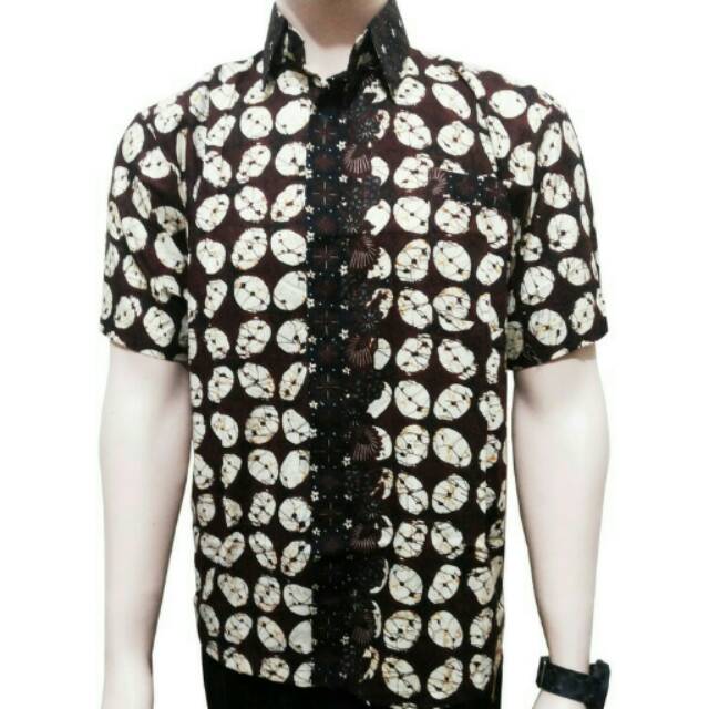 Kemeja Batik Pria / Cowok Lengan Pendek Motif Kawung Putih