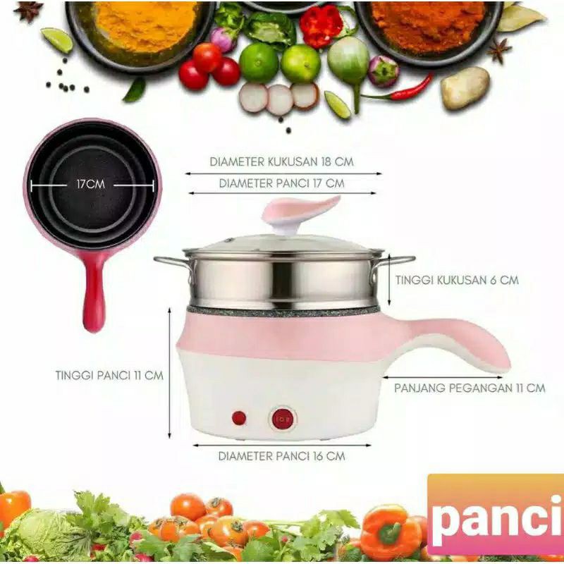 Panci elektrik multifungsi , Panci masak serbaguna + kukus , mug panci listrik  18cm