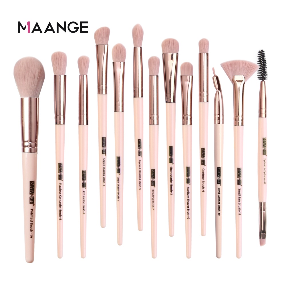 MAANGE 13Pc Cosmetic Brush Eyeshadow Powder Makeup Brush Set With Pouch Makeup Brush Case