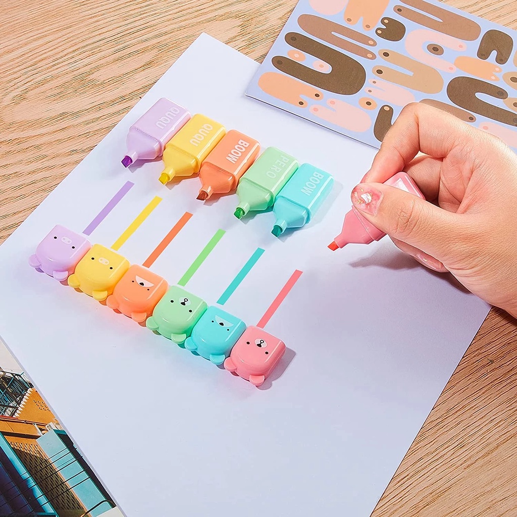 4 / 5 / 6 Warna / set Pena Marker Bentuk Beruang Mini Lucu Untuk Sekolah / Kantor