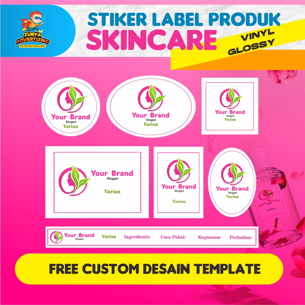 

Stiker Label Skincare Produk Kecantikan Custom Anti Air