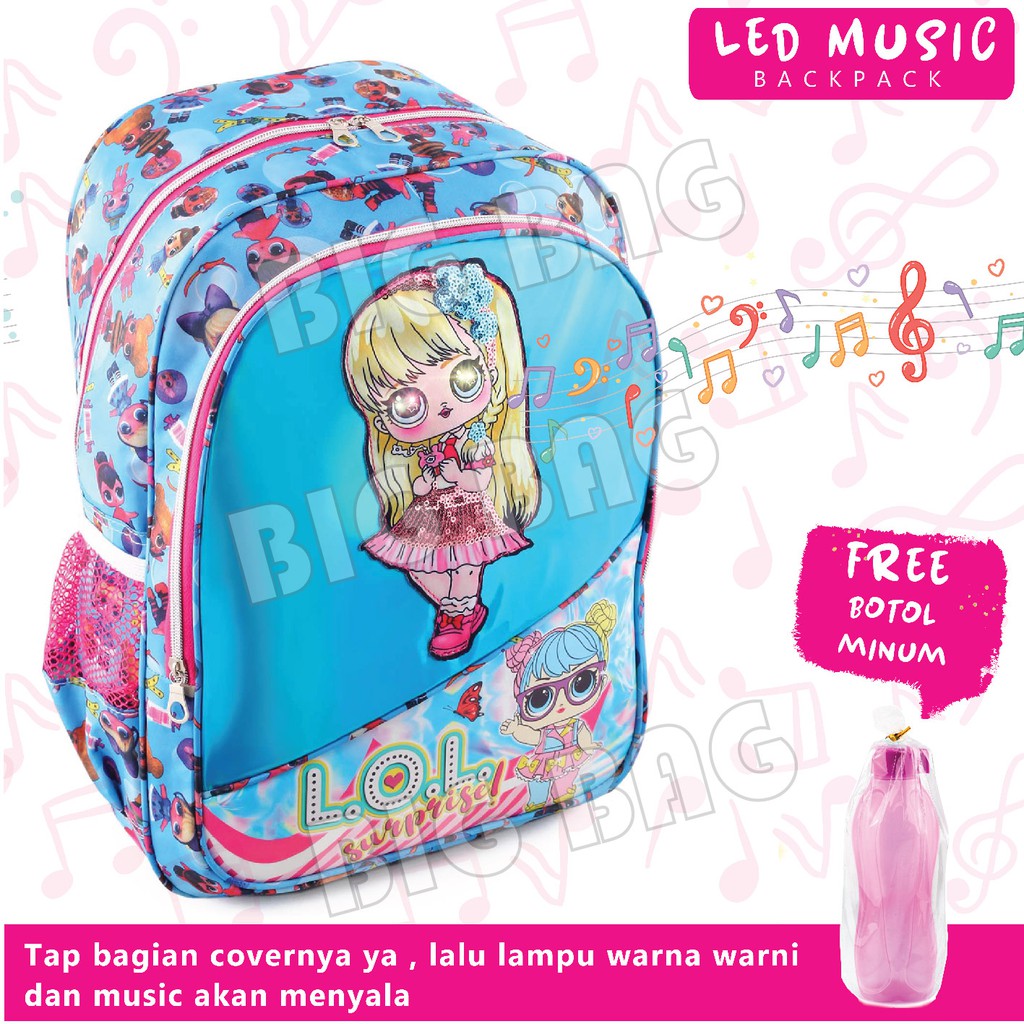 Tas Ransel Anak Perempuan Karakter LOL SURPRISE - Tas Ransel Hologram LED - DAYLIGHT -  BOTOL MINUM