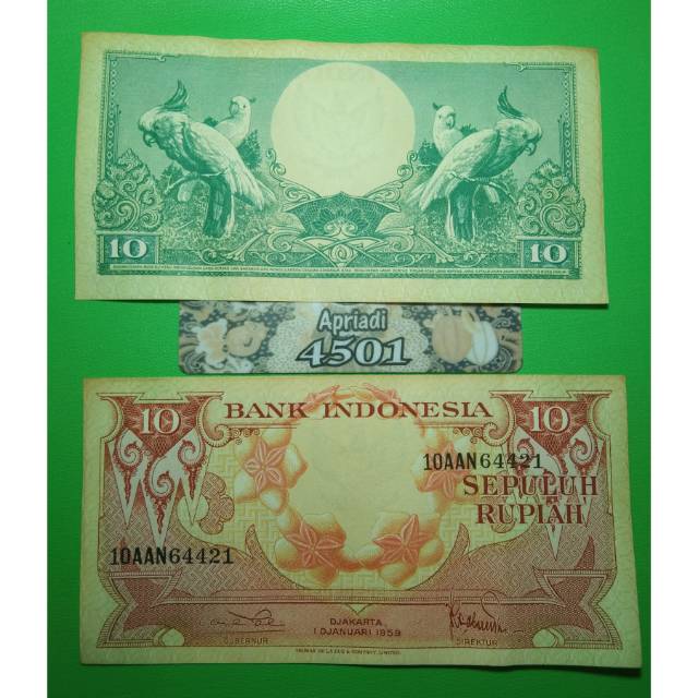UK107 UANG KUNO ASLI 10 RUPIAH BUNGA/BURUNG TAHUN 1959 KOLEKSI UANG KERTAS LAMA MAHAR NIKAH #UNC