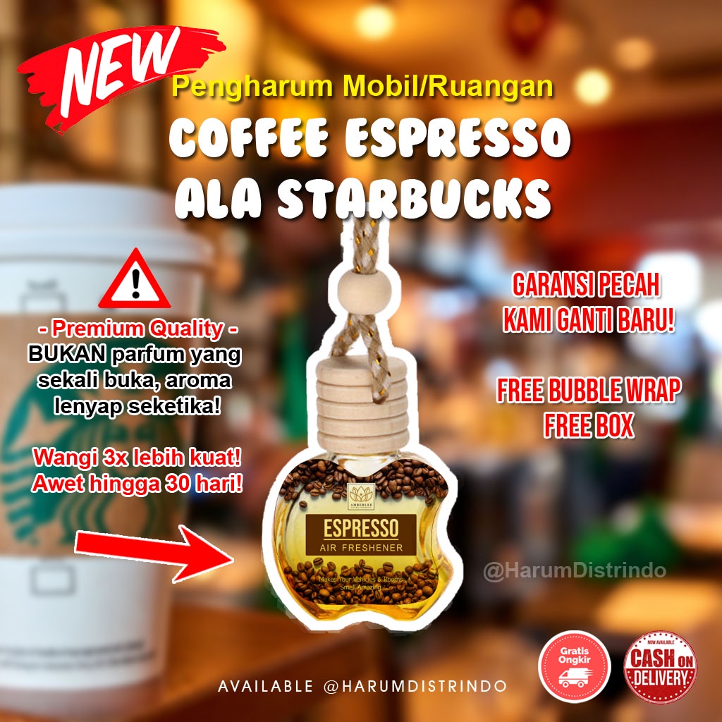 Pengharum Ruangan aroma Kopi Bali Coffee Espresso  / Parfum Mobil / Amberlee Scent / Pewangi Dashboard - Kamar Tidur - Lemari - Kamar Mandi - Toilet / Botol Apel Gantung / Car Freshener / Tahan Lama