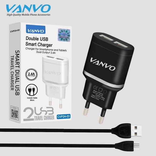 VANVO ADAPTOR TC TRAVEL CHARGER DUAL USB SMART CHARGER VANVO CVP24-03