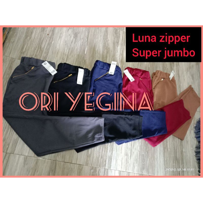 LUNA PANTS SUPER JUMBO ZIPPER RESLETING  XXL fit XXXXXXL . Celana Panjang Katun Zipper Jumbo yegina