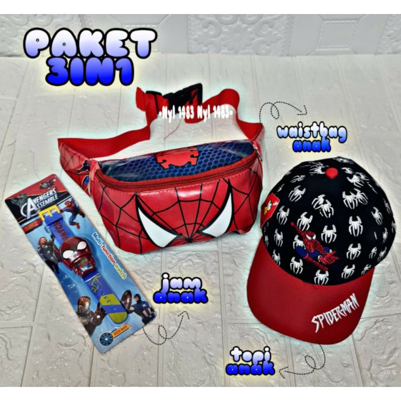 PAKET HEMAT TAS SLEMPANG ANAK+TOPI BORDIR BONUS JAM TANGAN
