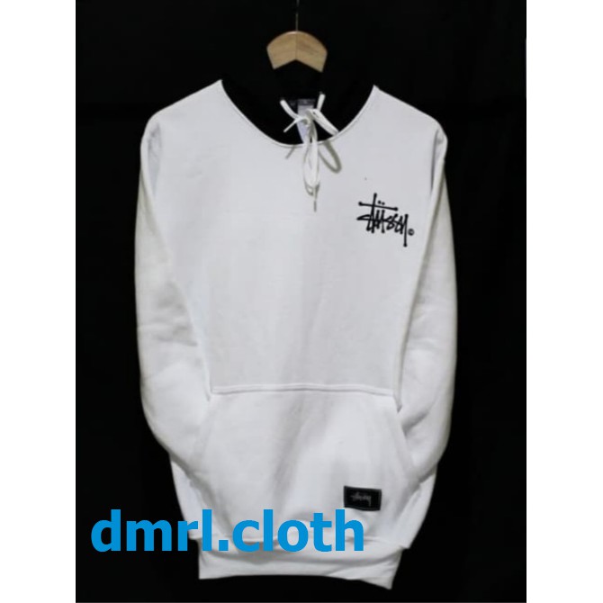 Jaket Sweater Distro Stussy White Black Pria Wanita Termurah dan Terlaris