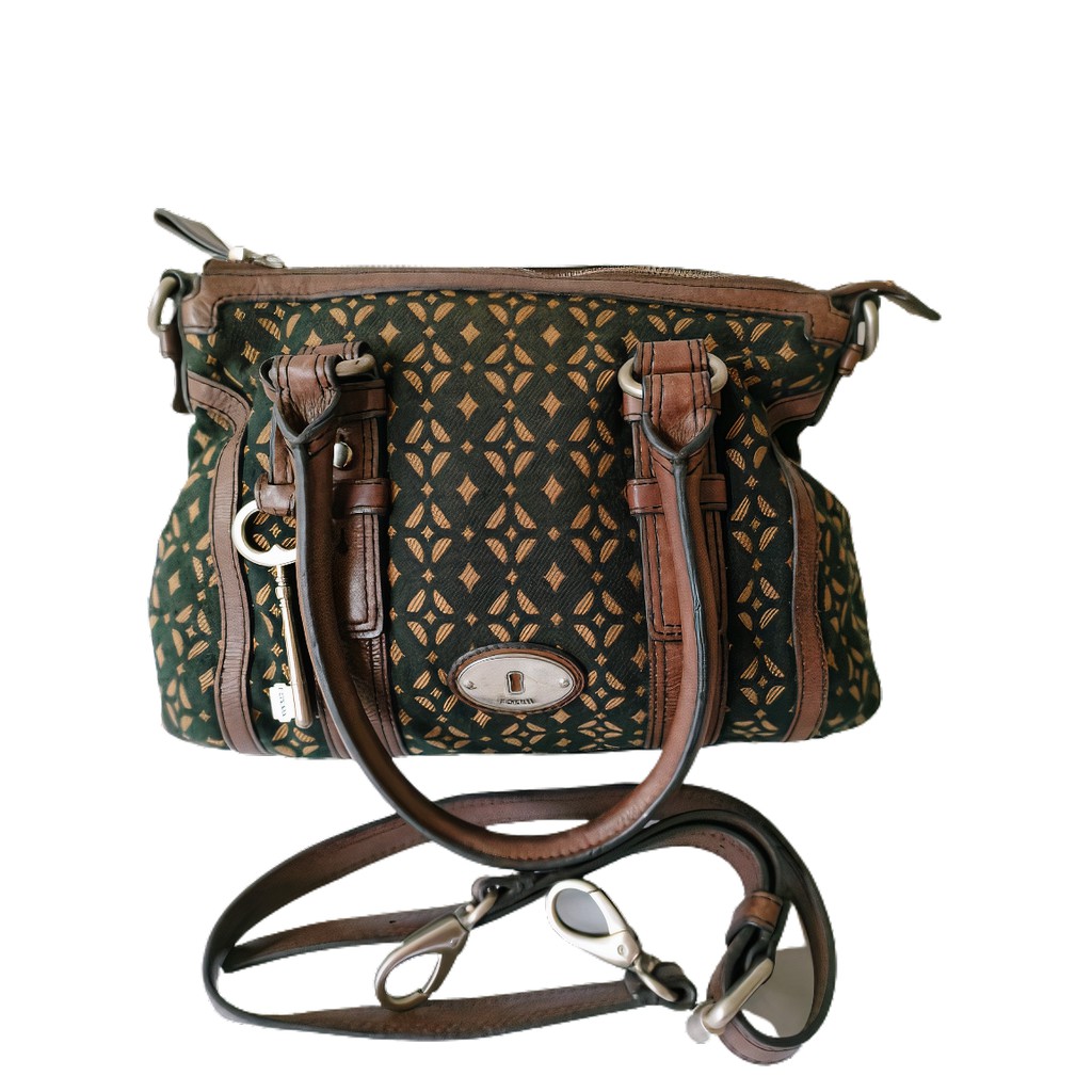 Tas Wanita Hand Bag Kanvas Mix Kulit Fossil Authentic Preloved Tas Tangan Fossil