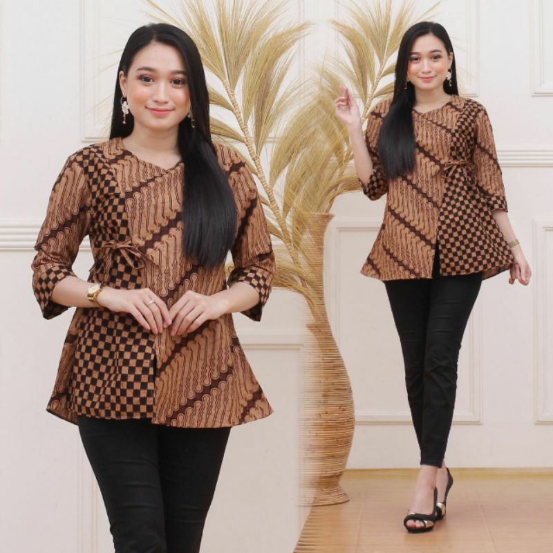 tey-17 Batik wanita ASJ SA HRB026 Kenongo Kemeja Tosca Pendek-Blouse 2