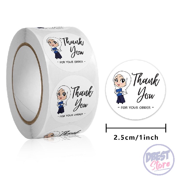 STICKER TAPE CUSTOM THANK YOU 1 ROLL ISI 500 PCS MADE WITH LOVE FOR YOUR ORDER HIJAB 2.5 CM