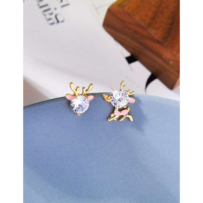 LRC Anting Tusuk Fashion Fawn Earrings Crystal Zircon Elk Asymmetric Earrings K09858