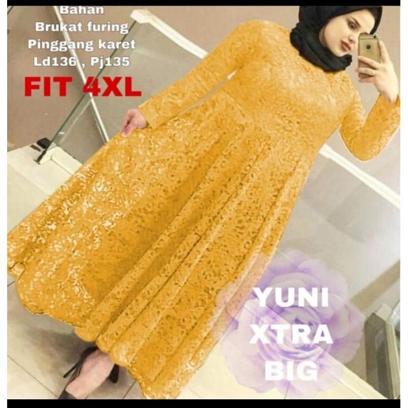 Longdress Maxi Dress Jumbo Full Brukat Ukuran Besar Gamis Brokat Muslimah Modern Simpel Pesta