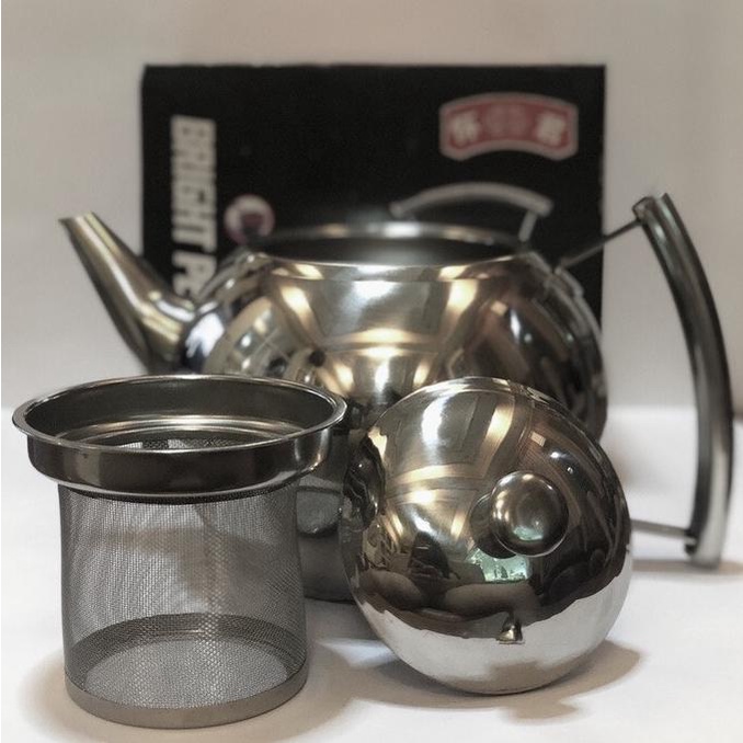 Teko teh saringan silver stainless steel tebal