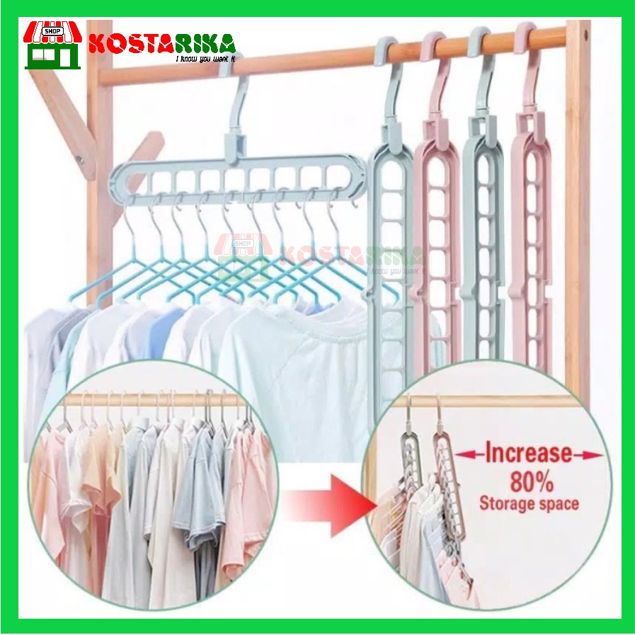 KOSTARIKA Gantungan Baju 9 lubang Atau Magic Hanger Instant 9 in 1 Gantungan Baju 9 in 1