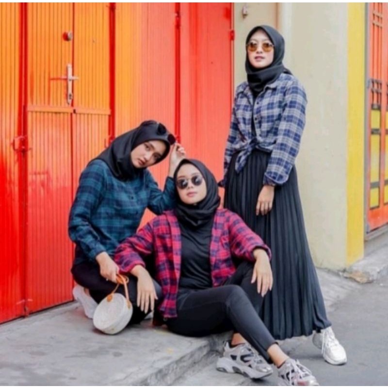 Kemeja Flanel Impor Pria Kualitas Premium Lengan Panjang Unisex Hem Flannel Baju Flanel Pria Wanita Motif Kotak Kotak