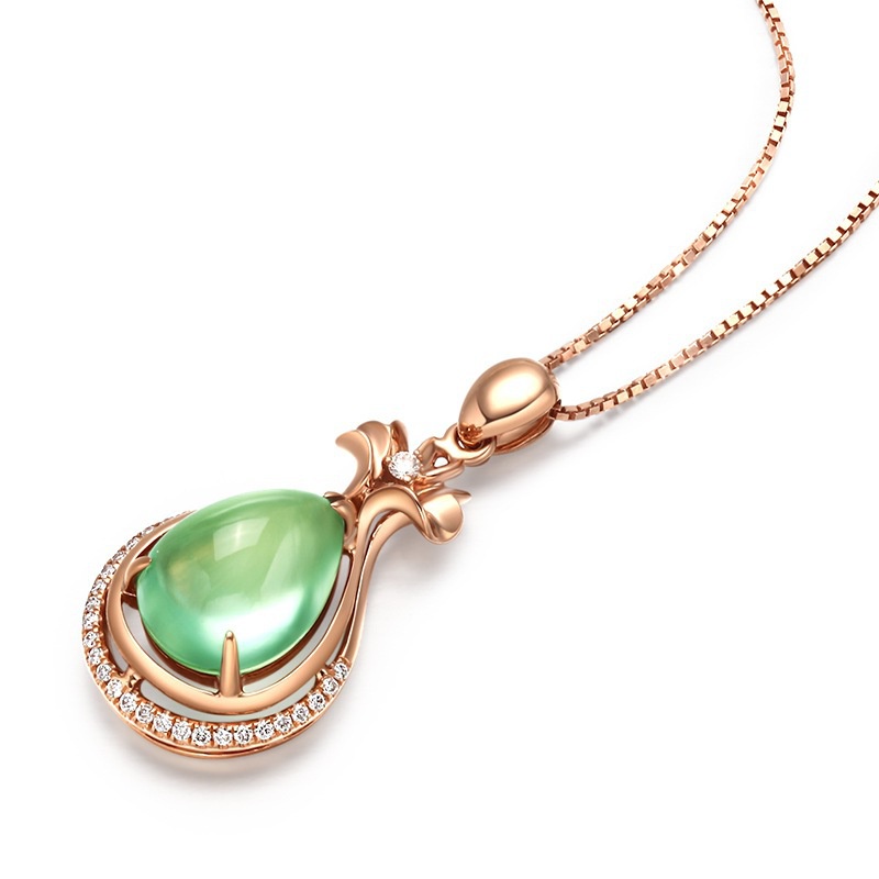 [Ready Stock]Fashion 18K Rose Gold Plated Emerald Necklace