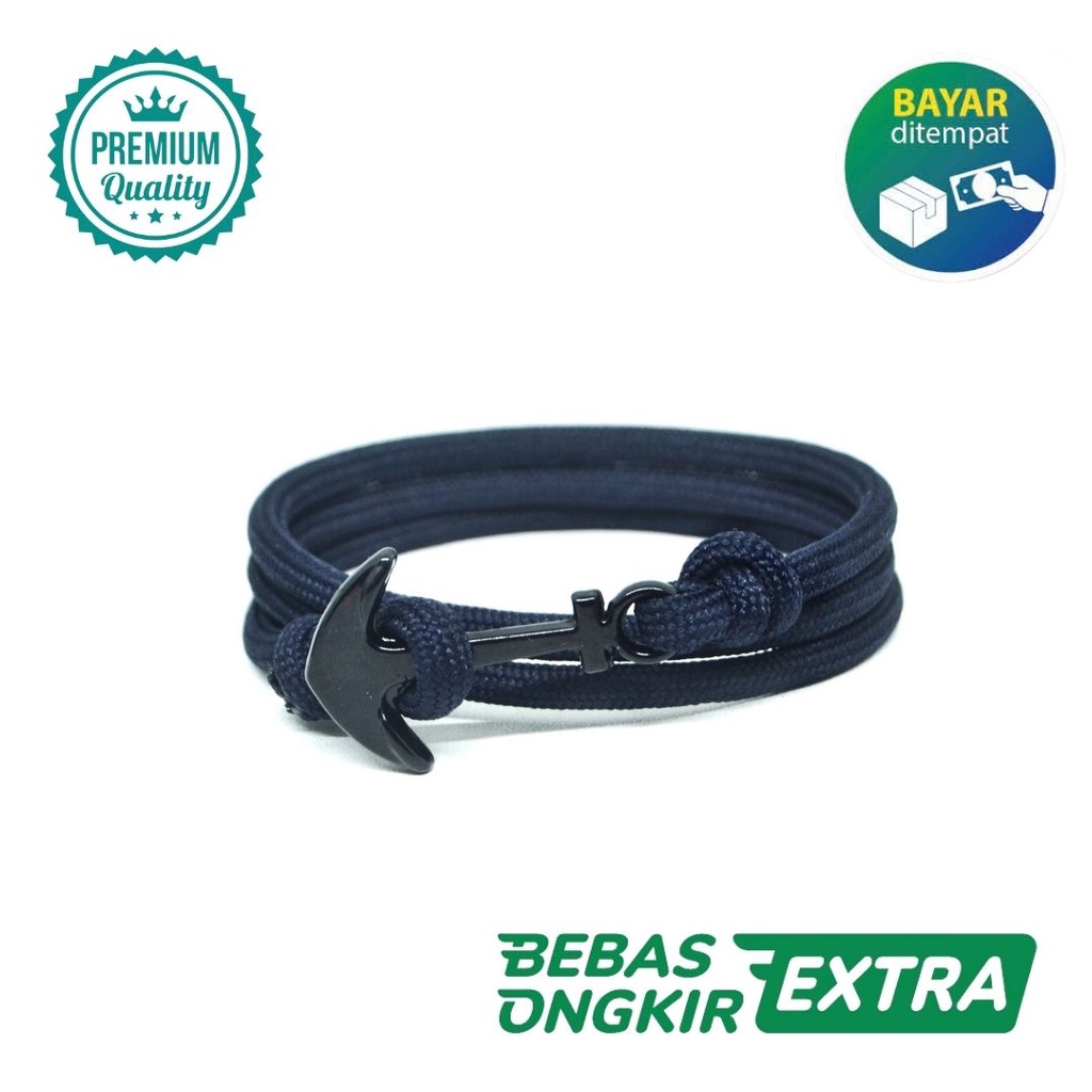 Gelang Pria Jangkar Paracord 4mm Warna Biru Tua Navy Premium Murah