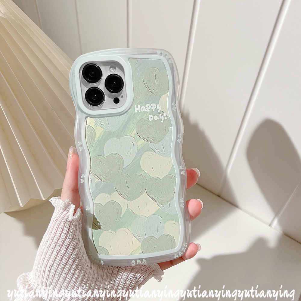 Soft Case Transparan Motif Hati Hijau Untuk IPhone 6Plus XR 7Plus 14plus 11 12 13 14pro Max 7 8plus X XS Max 6 6splus 11Pro Max SE 2020