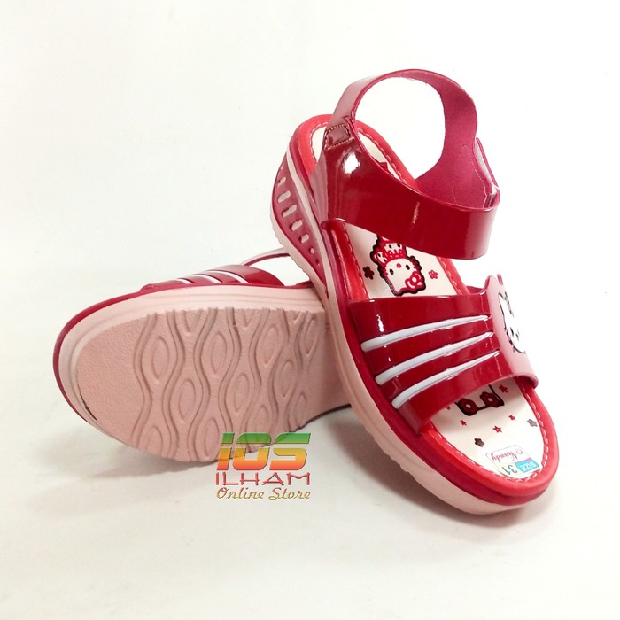 Sandal Let Anak Wedges NINNDY Hello Kitty Hak 4,5cm Size 26-35 Merah