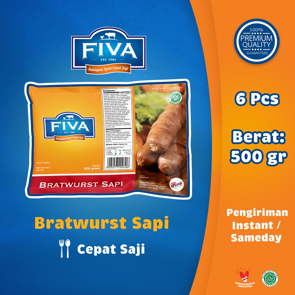 

FIVA Sosis Bratwurst Sapi 500 gram 6 pcs