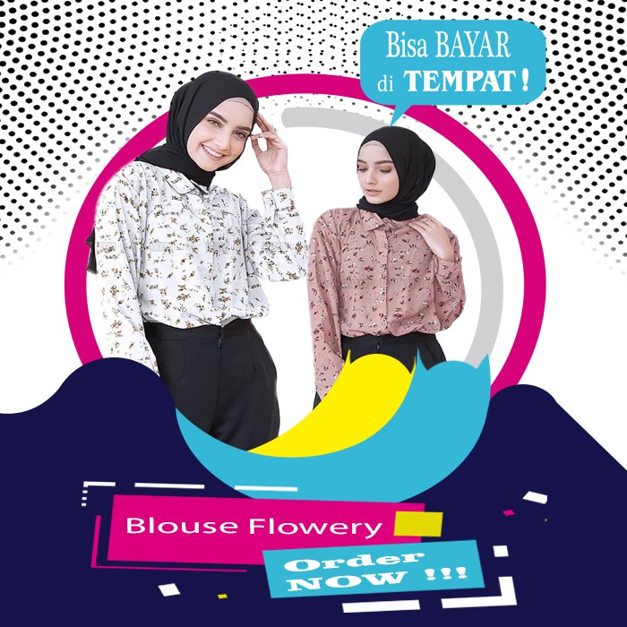 Blouse Flowery Atasan Wanita Fashion Muslim Motif Bunga Kecil Yang Unik