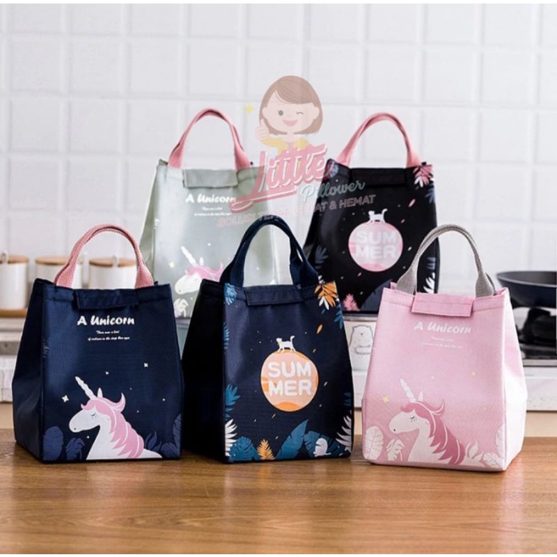 Tas Bekal Lunch Box Set Cooler Bag Unicorn Kotak Makan Termos Panas - Tas Bekal Anak - Tas Bekal Anti Panas