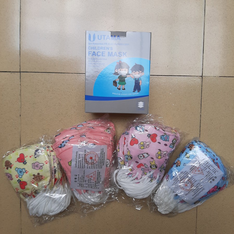 Masker Duckbill BT21 BT5 Anak 3 Ply Warna Warni