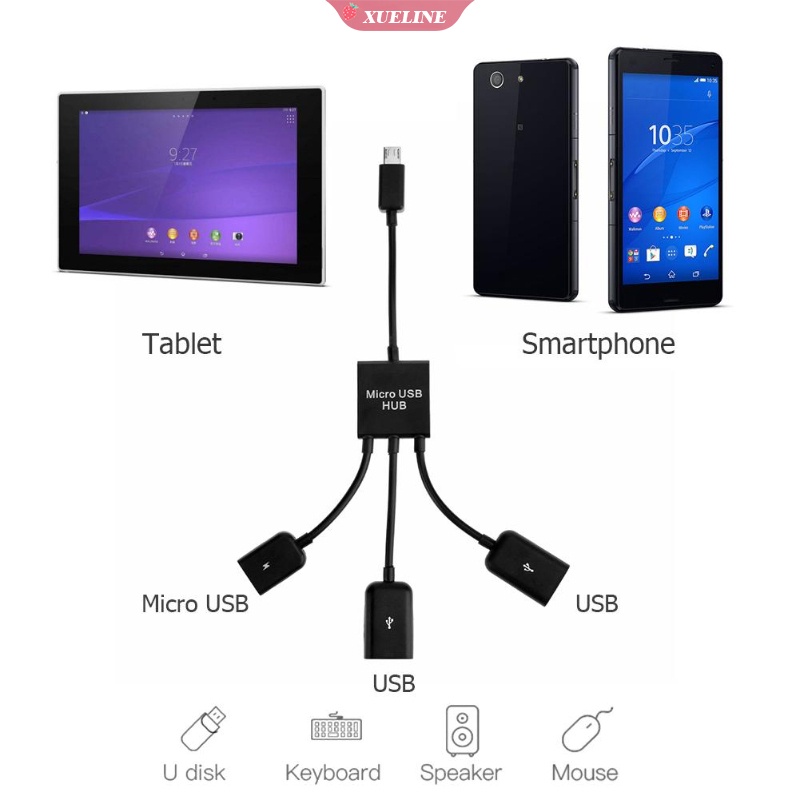 3 in 1 Kabel Adapter Power Charging Host OTG Hub 3 Port Micro USB Ke USB 2.0 Untuk Android