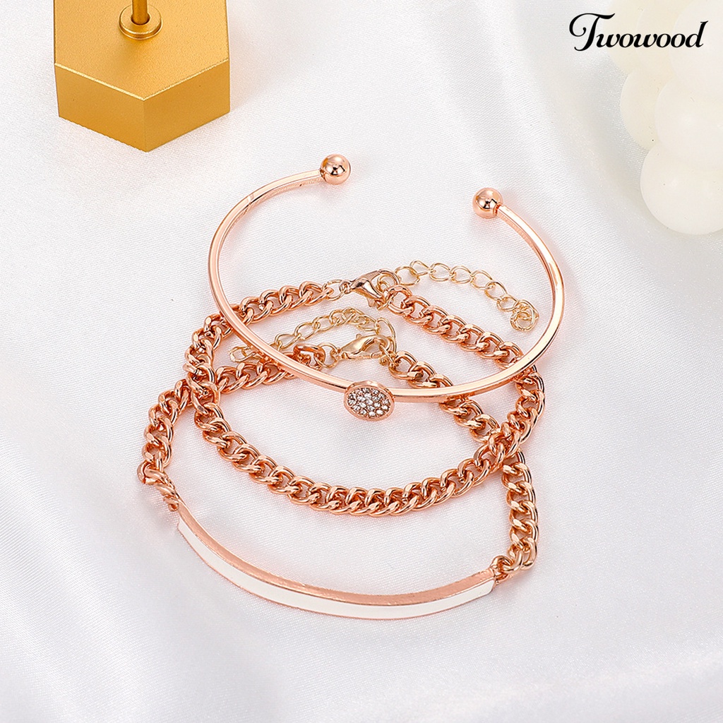 Twowood 3Pcs/Set Cubic Zirconia Opening Women Bracelets Alloy Shiny Adjustable Simple Bangles Jewelry Accessories