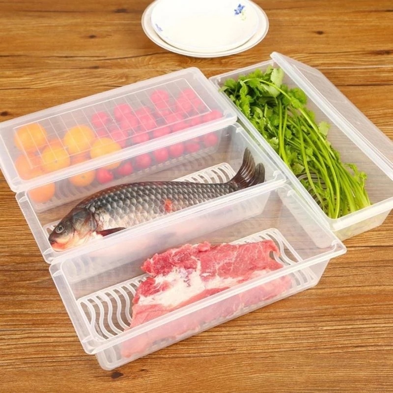 [Featured] Refrigerator Freezer Plastic Storage Box / Fresh Food Storage Container With Lid / Kitchen Transparent Storage Box With Lid