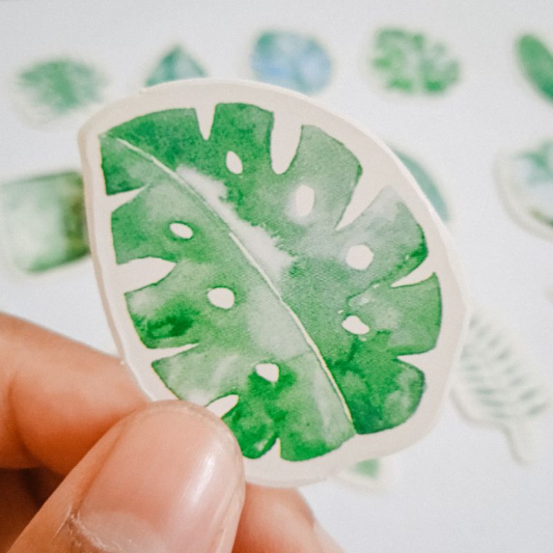 

(DSP)15PCS STICKER AESTETIC JOURNAL/STICKER BUJO TEMA DAUN HIJAU