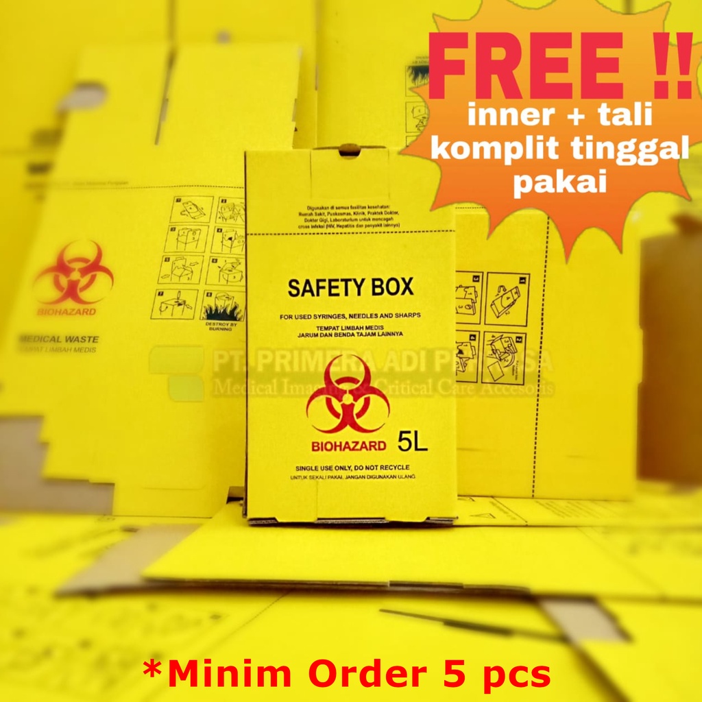 Jual Safety Box Medis 5 Liter Biohazard Inner+Tali Tempat Sampah Medis ...