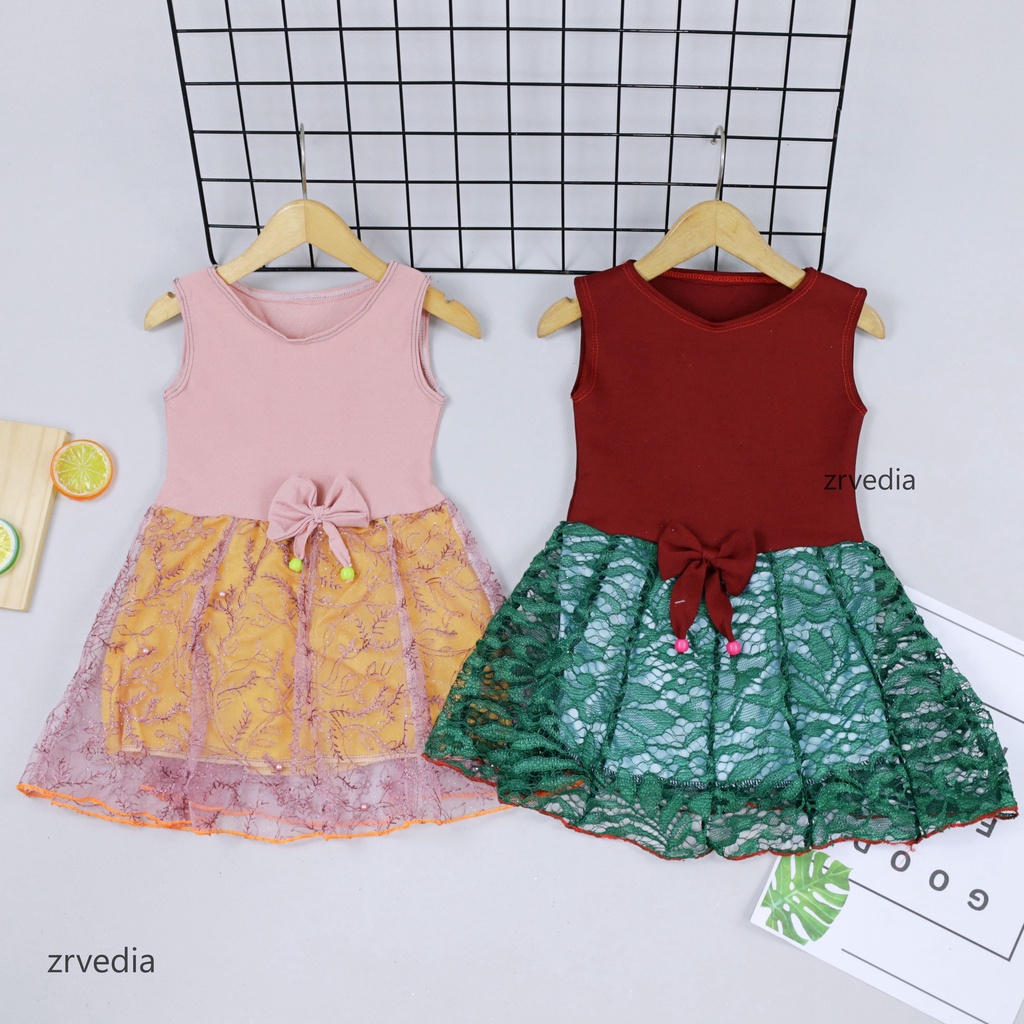 Dress Zevana Uk 1-4 Tahun / Dres Brukat Kensi Anak Perempuan Gaun Pesta Balita Baju Kids