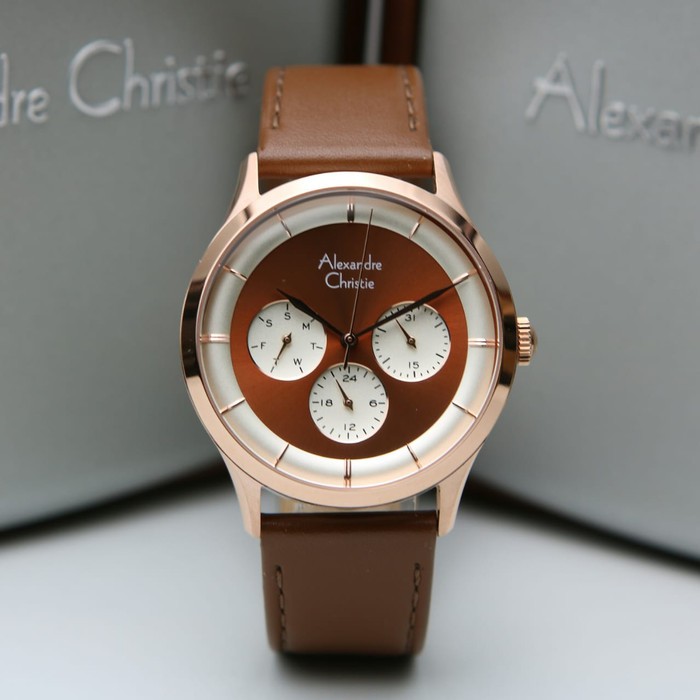 Jam Tangan Wanita Alexandre Christie AC 2868 Rosegold Brown Original
