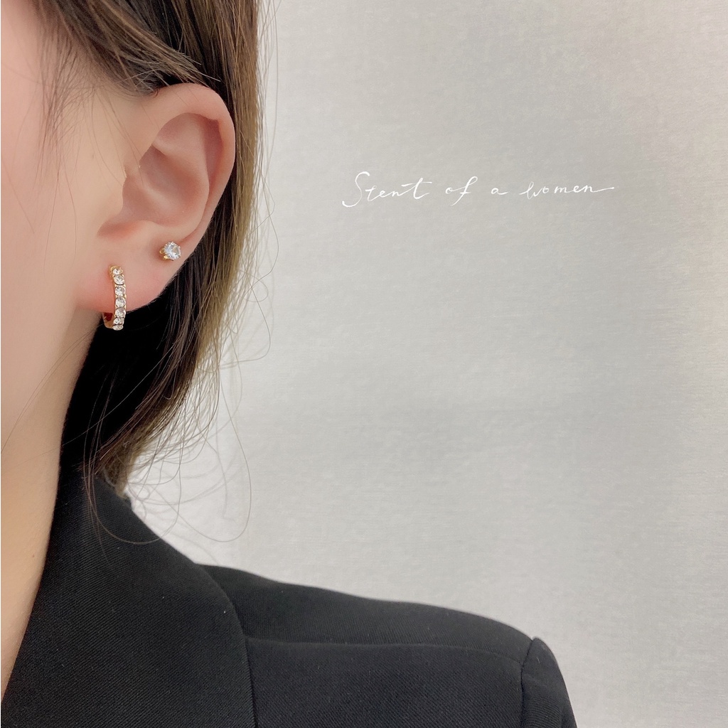 YEEZII Anting Stud Kristal Warna Emas Perak Untuk Wanita