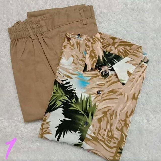 Setelan Kemeja Monalisa Delvi + Bagy Pants | Shopee Indonesia