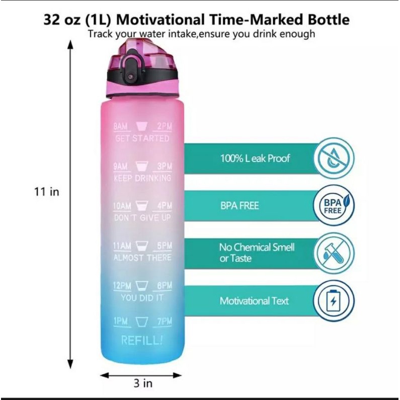 Botol Viral 1000ml Tumbler Tritan Gradasi 1 Liter Tempat Minum Praktis Termurah By Mykochen.ina