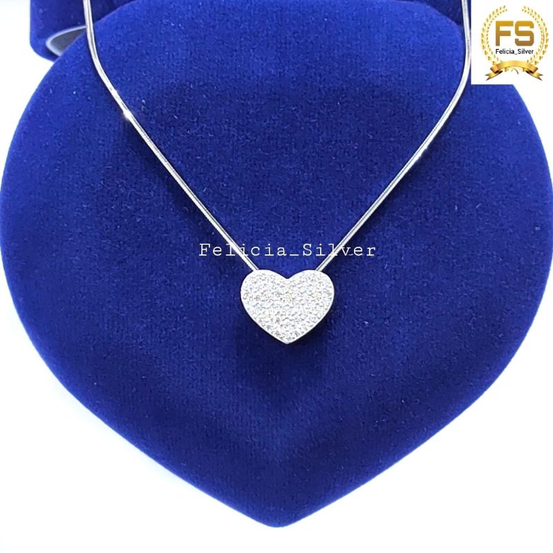 KALUNG PERAK ASLI SILVER WANITA 925 LAPIS EMAS PUTIH MODEL LIONTIN LANGSUNG LOVE BESAR - PERHIASAN P