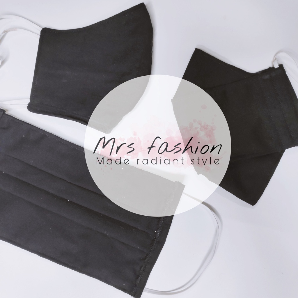 masker kain dua lapis 3d rempel duckbill hijab earloop motif polos hitam