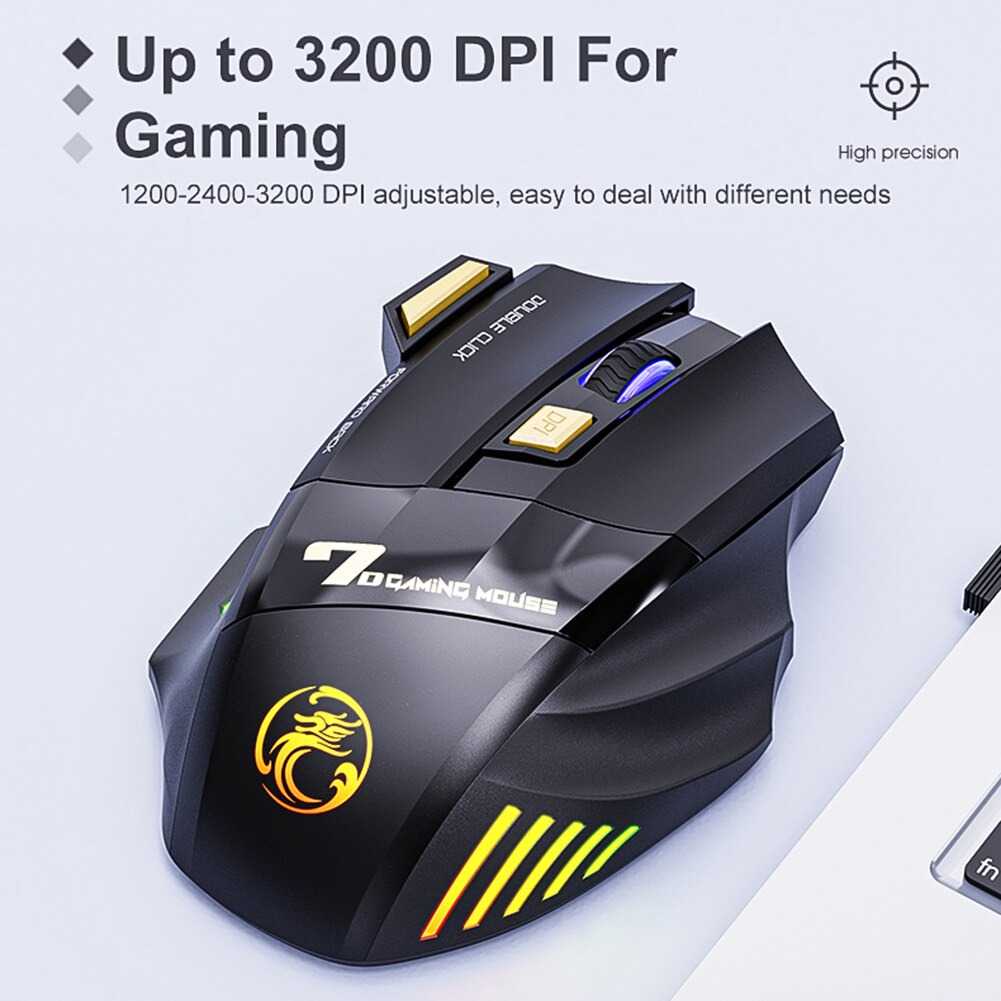 IDN TECH - iMice Wireless Gaming Mouse Ergonomic RGB Rechargeable 3200 DPI GW-X7