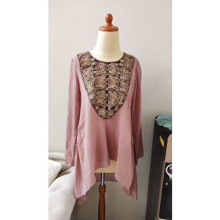 Atasan muslim mini kaftan warna pink (preloved)