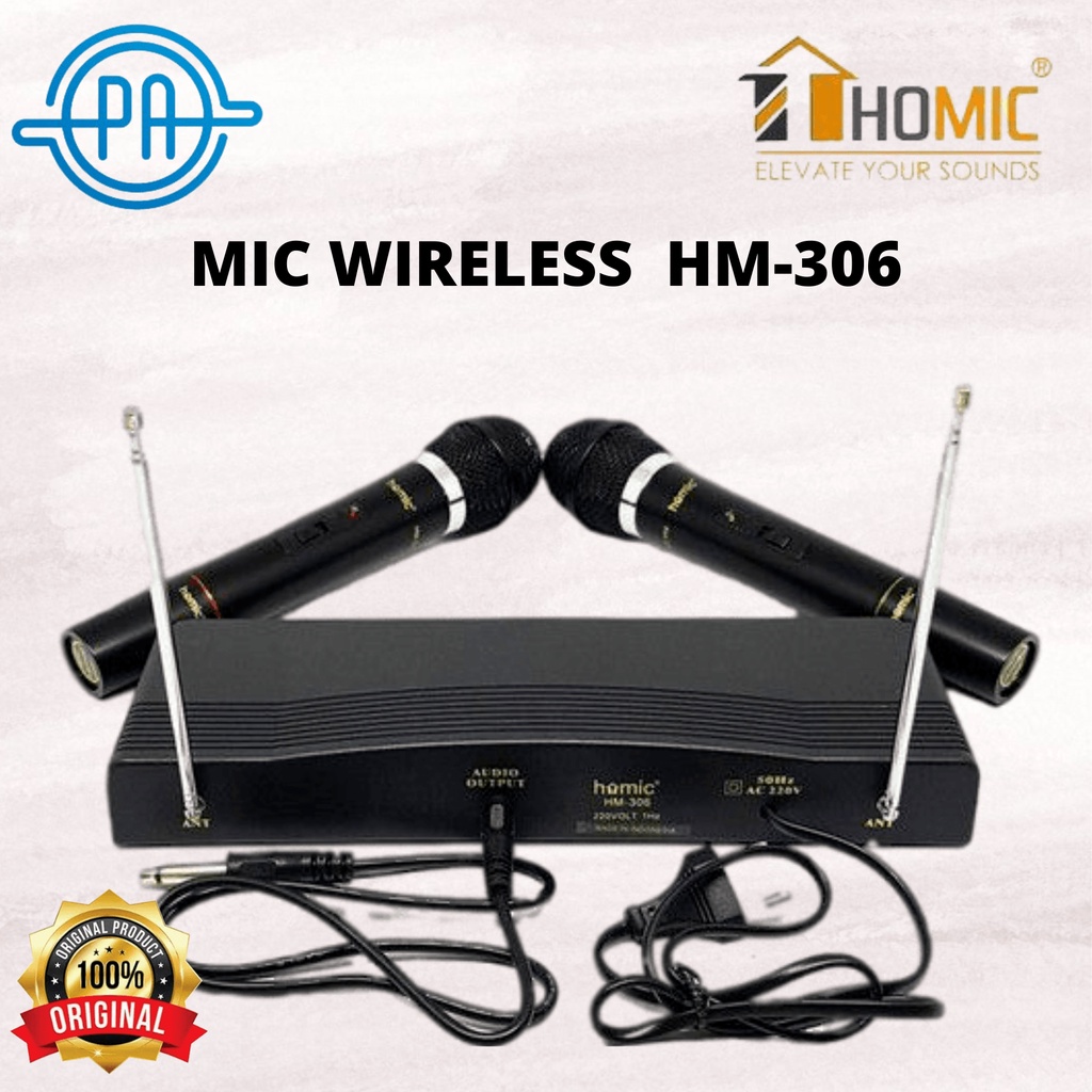 Mic Microphone HOMIC Double Wireless HM-306 HM306 VHF Series