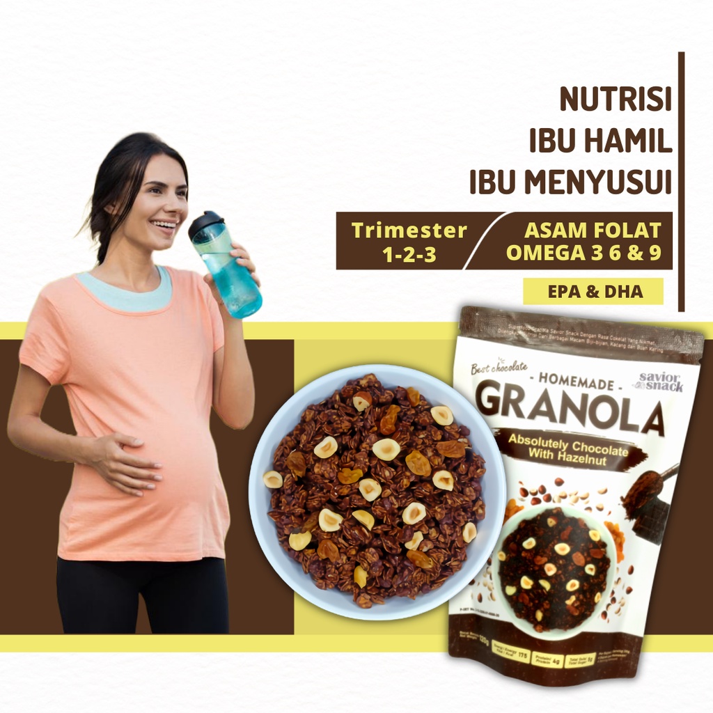

CEMILAN IBU HAMIL TRIMESTER 1-2-3 TINGGI ASAM FOLAT OMEGA 3-6-9 GRANOLA ABSOLUTELY CHOCOLATE WITH HAZEL- BY SAVIOR SNACK MAKANAN SEHAT BUMIL BERNUTRISI AMAN UNTUK JANIN EPA-DHA SUPLEMEN ALAMI BUSUI PELANCAR-PENAMBAH AIR SUSU IBU MENYUSUI CEGAH-KOLESTROL