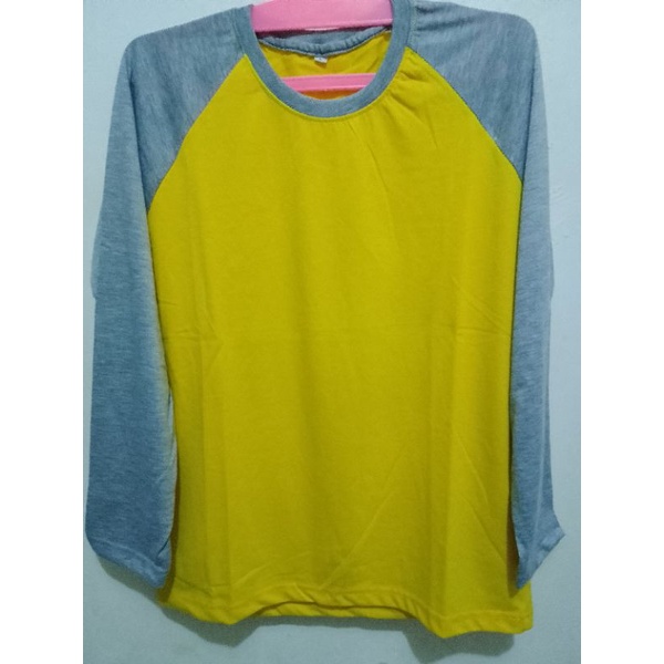 Kaos raglan dewasa kuning lengan panjang abu
